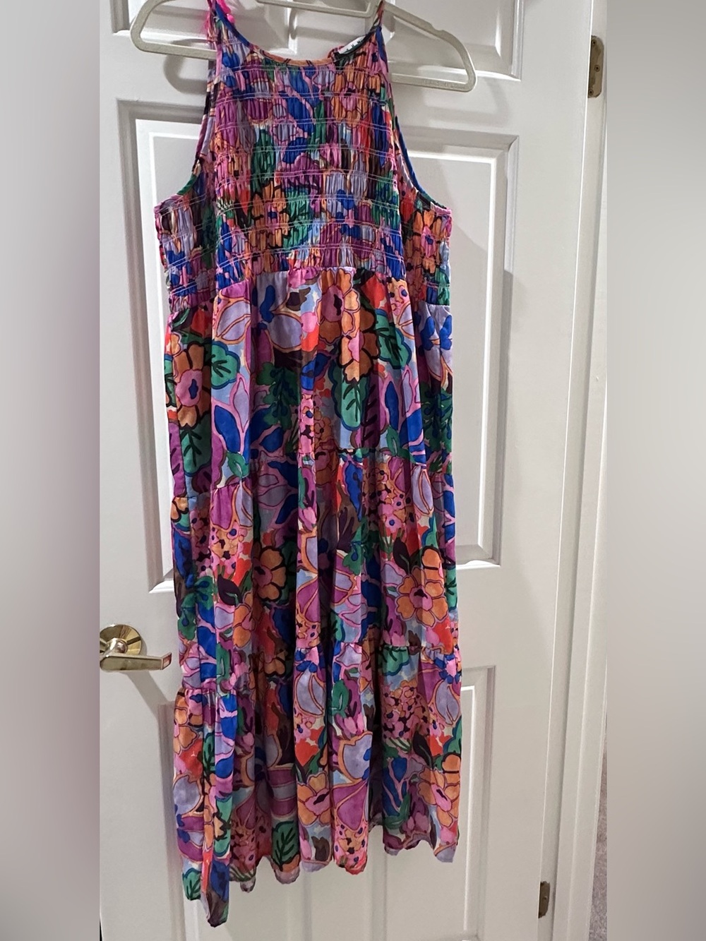 THML Colorful Floral Maxi Dress with Smocked Bodice